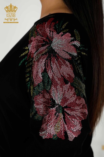 Wholesale Women's Knitwear Sweater Shoulder Floral Detail Black - 16133 | KAZEE - 7