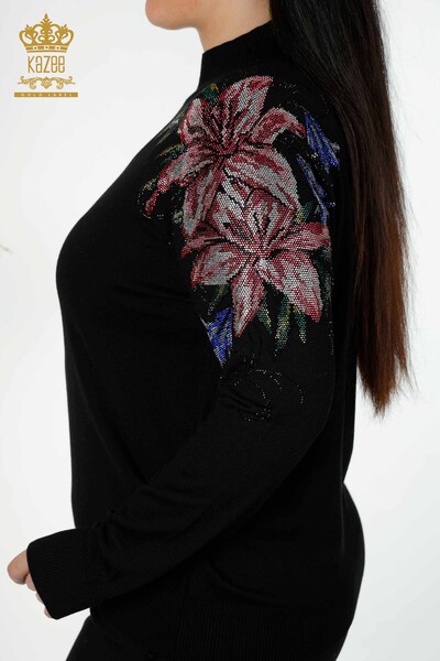 Wholesale Women's Knitwear Shoulder Floral Detail Black - 30007 | KAZEE - 4