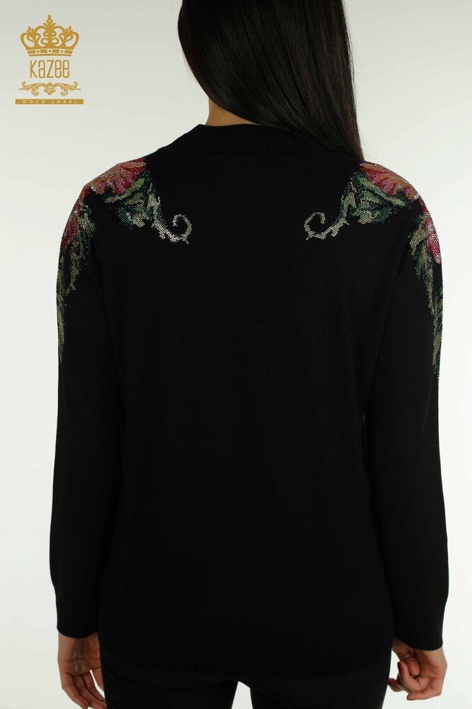 Wholesale Women's Knitwear Sweater Shoulder Flower Detailed Black - 30542 | KAZEE - 8