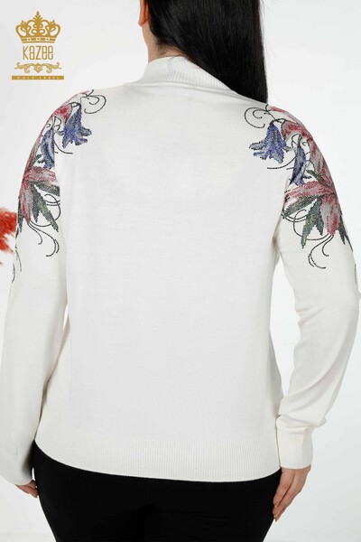 Wholesale Women's Knitwear Sweater Shoulder Floral Detail Ecru - 30007 | KAZEE - 7