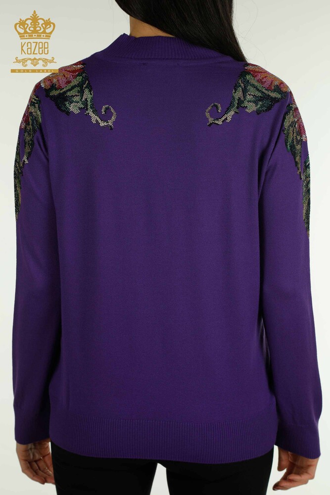 Wholesale Women's Knitwear Sweater Shoulder Flower Detailed Purple - 30542 | KAZEE - 8