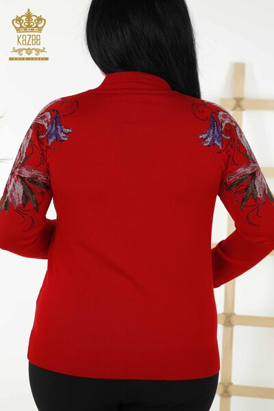 Wholesale Women's Knitwear Sweater - Shoulder Flower Detailed - Red - 30007 | KAZEE - 7