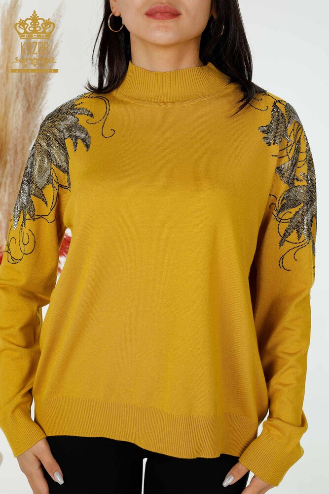 Wholesale Women's Knitwear Sweater Shoulder Floral Detailed Saffron - 16597 | KAZEE - 2