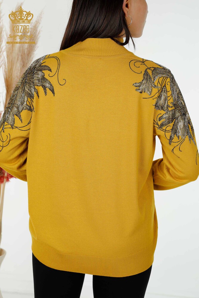 Wholesale Women's Knitwear Sweater Shoulder Floral Detailed Saffron - 16597 | KAZEE - 7