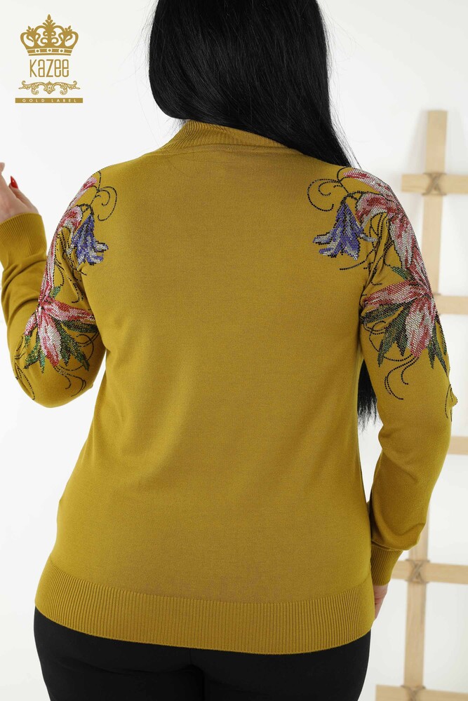 Wholesale Women's Knitwear Sweater - Shoulder Floral Detail - Saffron - 30007 | KAZEE - 7