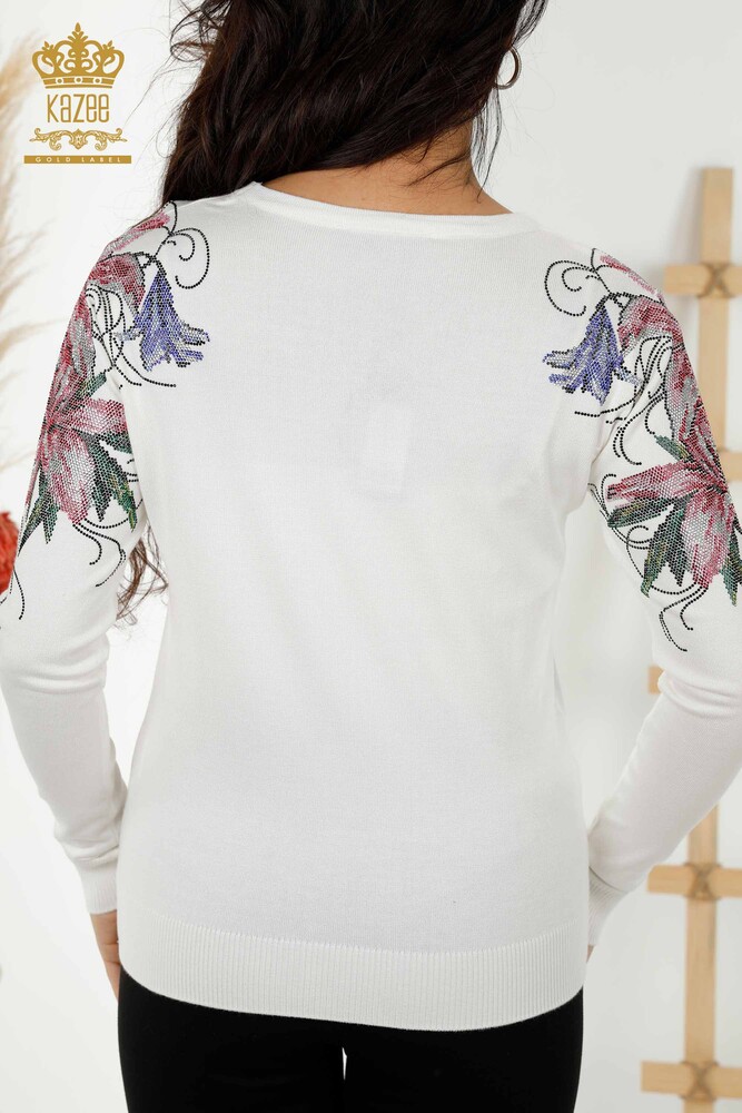 Wholesale Women's Knitwear Sweater Shoulder Floral Embroidery on Ecru - 30188 | KAZEE - 6