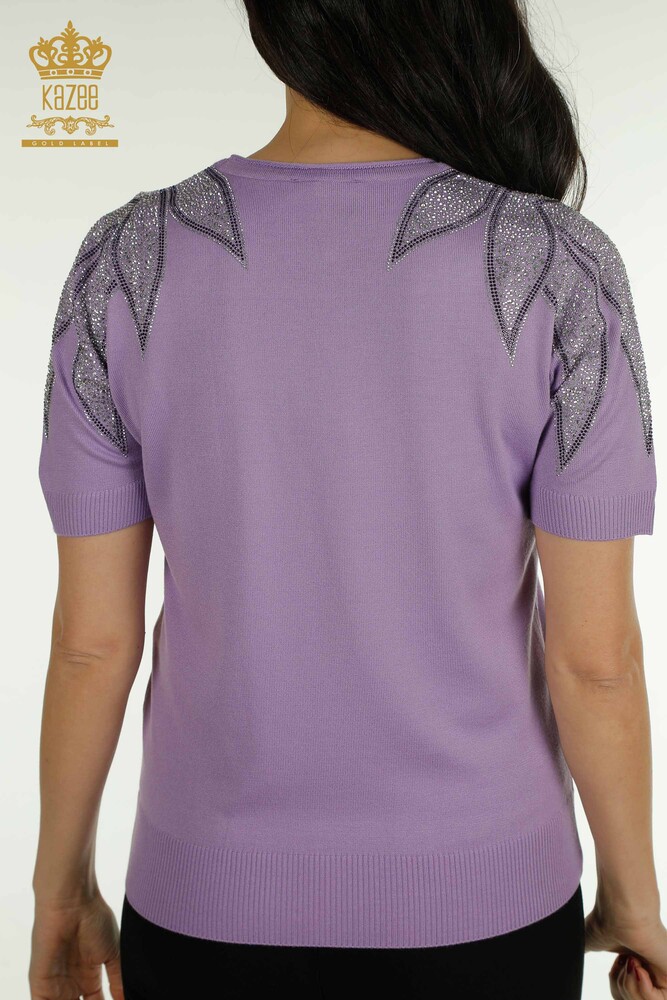 Wholesale Women's Knitwear Sweater Shoulder Stone Embroidered Lilac - 30792 | KAZEE - 7