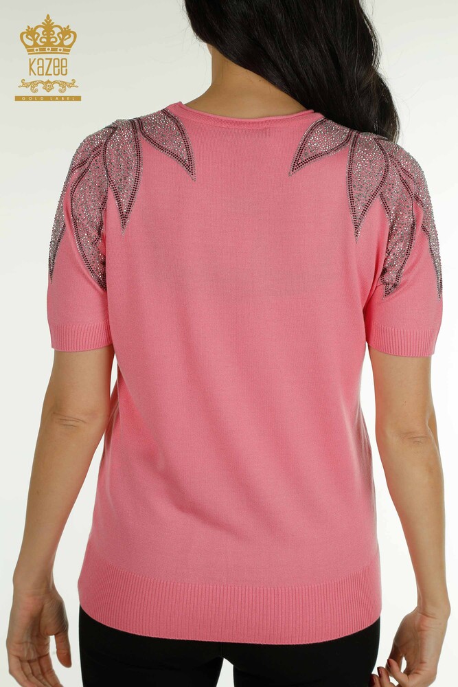 Wholesale Women's Knitwear Sweater Shoulder Stone Embroidered Pink - 30792 | KAZEE - 7