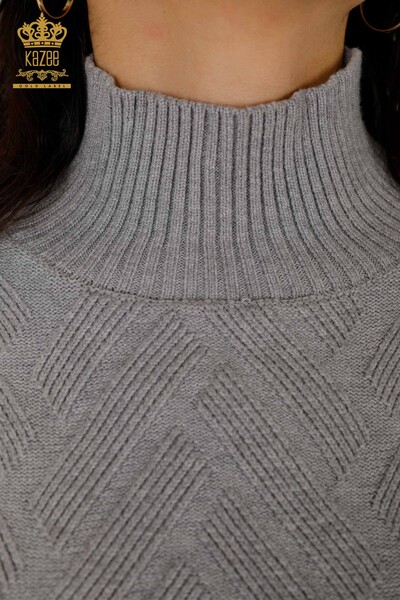 Wholesale Women's Knitwear Sweater Side Tie-tied Patterned Gray - 30000 | KAZEE - 3