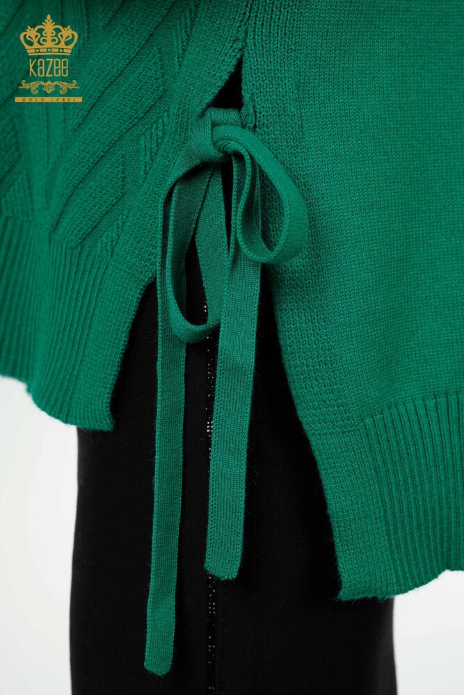 Wholesale Women's Knitwear Sweater Side Tie Patterned Green - 30000 | KAZEE - 5