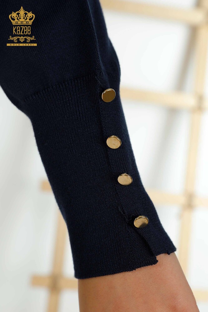 Wholesale Women's Knitwear Sweater with Sleeve Button Detail Navy Blue - 30506 | KAZEE - 3