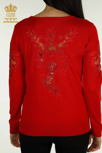 Wholesale Women's Knitwear Sweater Sleeve Red with Rose Detail - 15374 | KAZEE - 7