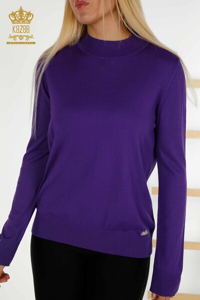 Wholesale Women's Knitwear Sweater - Stand Collar - Basic - Purple - 16663 | KAZEE - 2