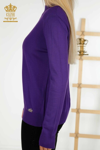 Wholesale Women's Knitwear Sweater - Stand Collar - Basic - Purple - 16663 | KAZEE - 4