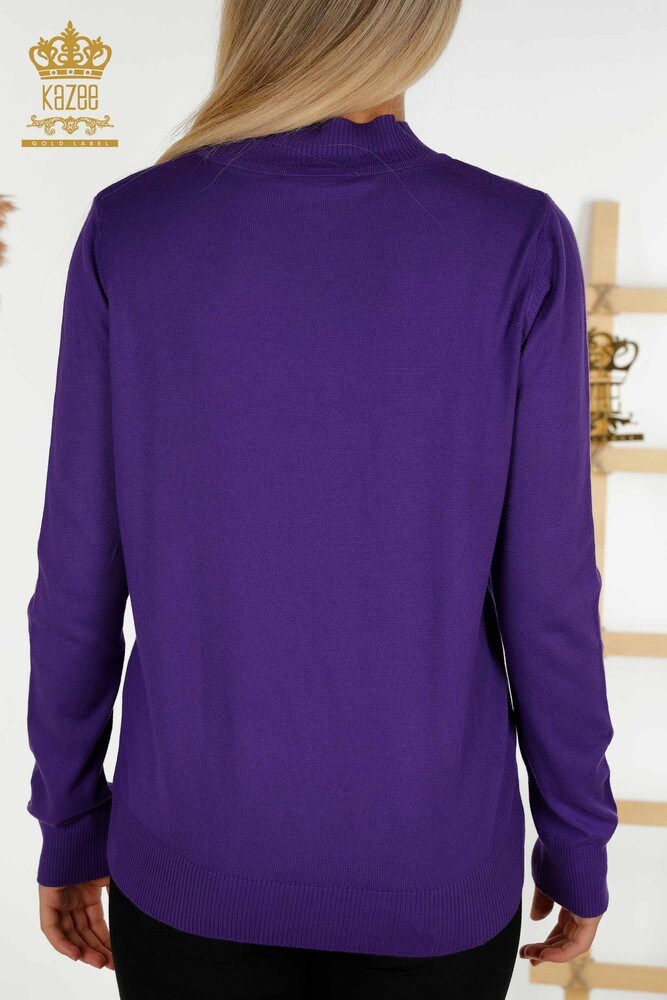 Wholesale Women's Knitwear Sweater - Stand Collar - Basic - Purple - 16663 | KAZEE - 7