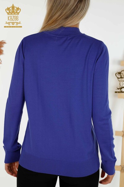 Wholesale Women's Knitwear Sweater - Stand Collar - Basic - Violet - 16663 | KAZEE - 7