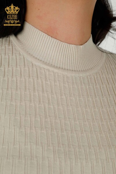 Wholesale Women's Knitwear Sweater - Standing Collar - Beige - 30338 | KAZEE - 3