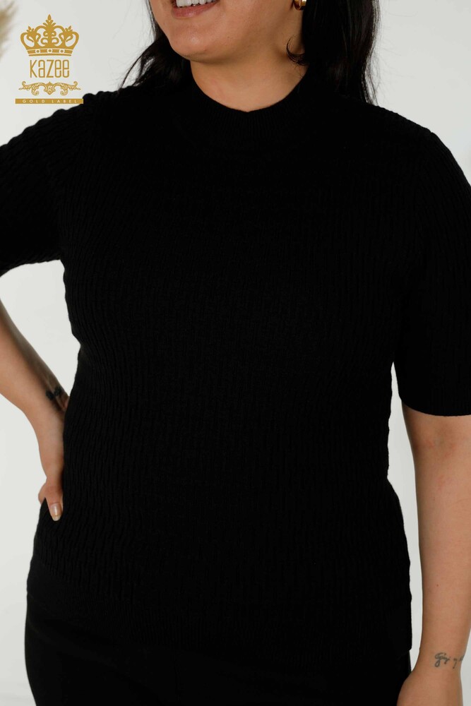 Wholesale Women's Knitwear Sweater - Standing Collar - Black - 30338 | KAZEE - 2