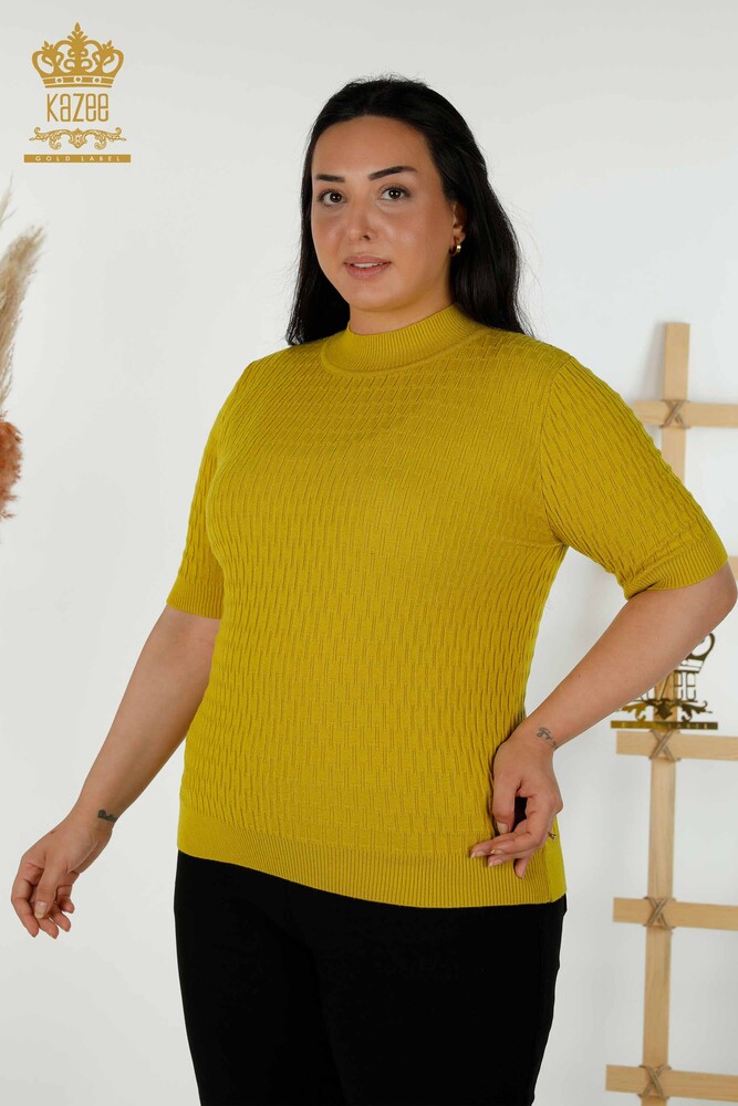 Wholesale Women's Knitwear Sweater - Stand Collar - Mustard - 30338 | KAZEE - 1