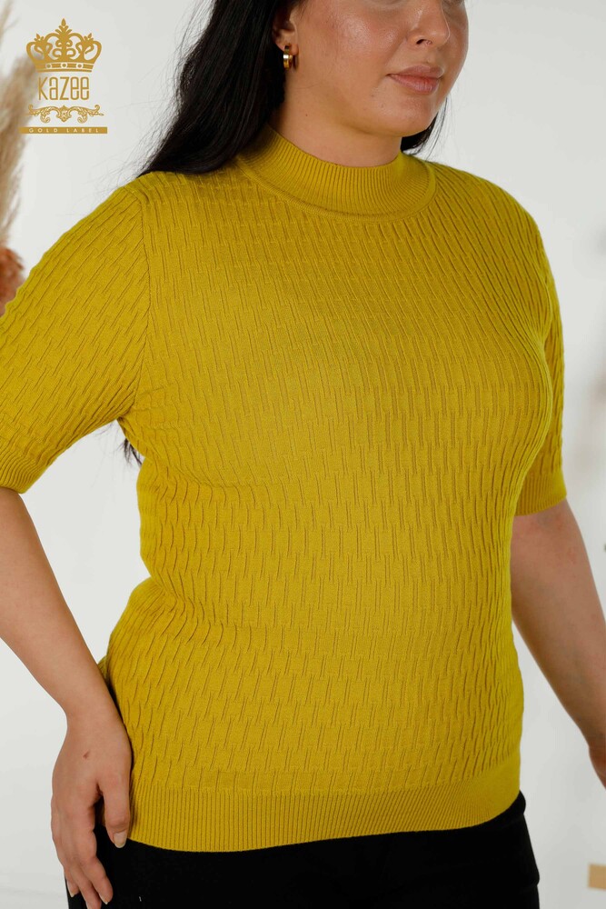 Wholesale Women's Knitwear Sweater - Stand Collar - Mustard - 30338 | KAZEE - 2