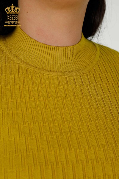 Wholesale Women's Knitwear Sweater - Stand Collar - Mustard - 30338 | KAZEE - 3