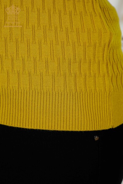 Wholesale Women's Knitwear Sweater - Stand Collar - Mustard - 30338 | KAZEE - 5