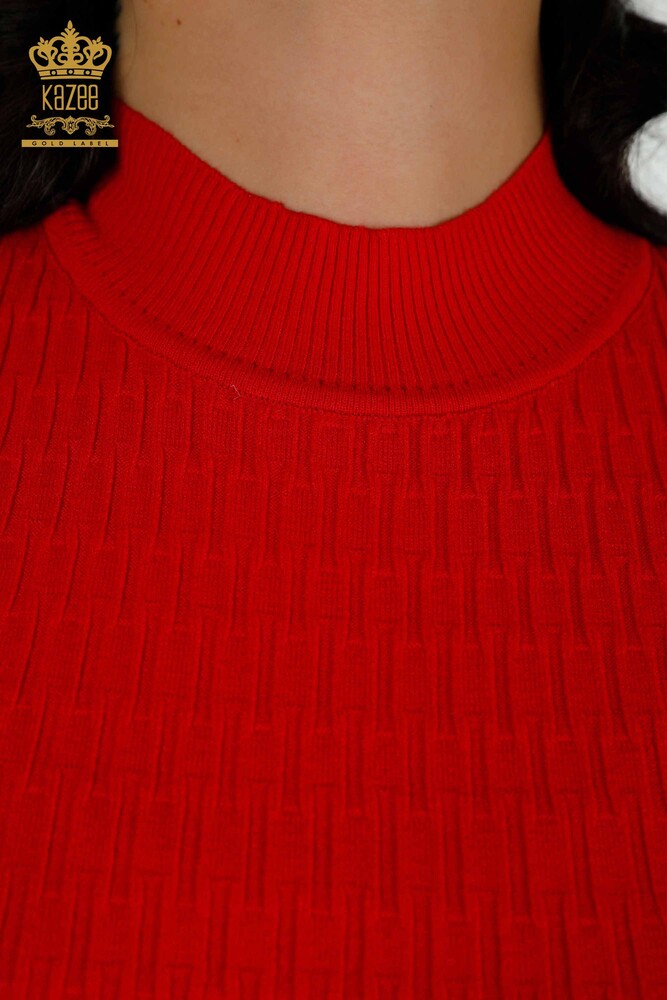 Wholesale Women's Knitwear Sweater - Stand Collar - Red - 30338 | KAZEE - 3