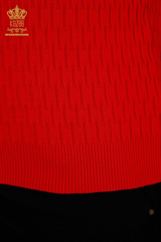 Wholesale Women's Knitwear Sweater - Stand Collar - Red - 30338 | KAZEE - 4