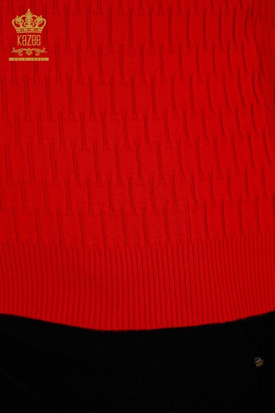 Wholesale Women's Knitwear Sweater - Stand Collar - Red - 30338 | KAZEE - 4