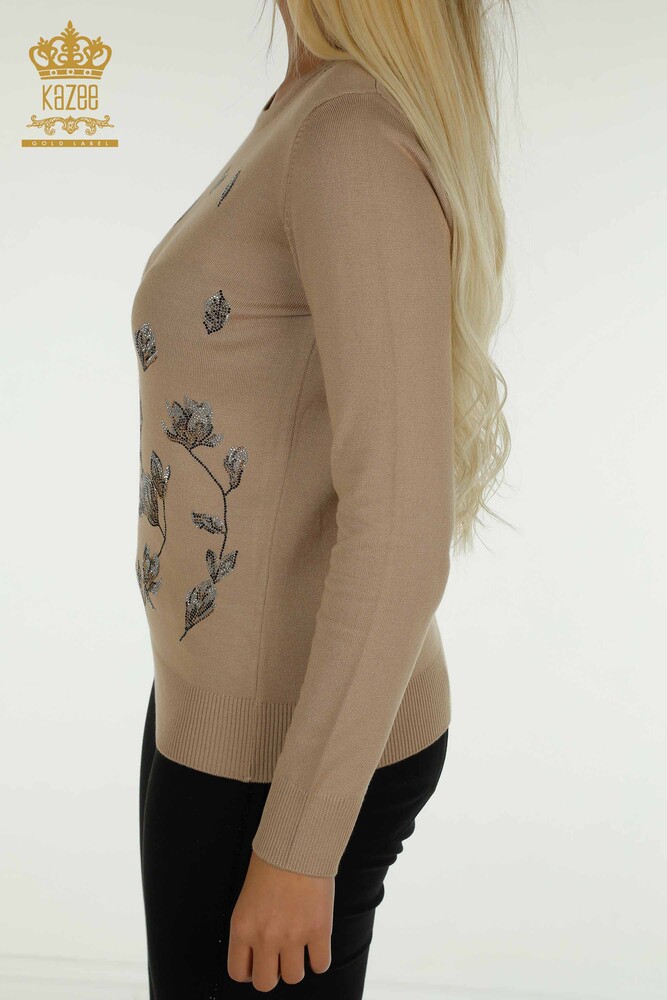 Wholesale Women's Knitwear Sweater Stone Embroidered Beige - 30471 | KAZEE - 6