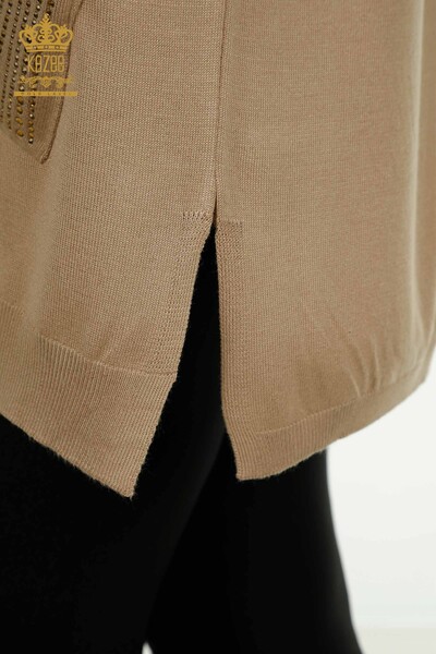 Wholesale Women's Knitwear Sweater Stone Embroidered Beige - 30623 | KAZEE - 7