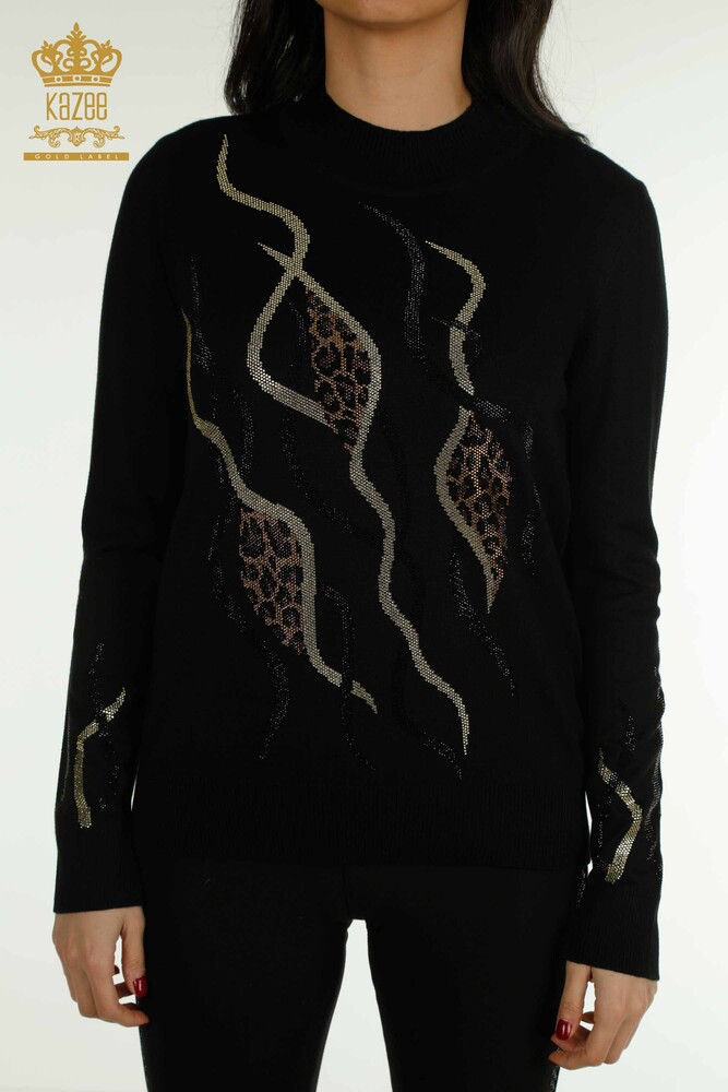 Wholesale Women's Knitwear Sweater Stone Embroidered Black - 30096 | KAZEE - 2