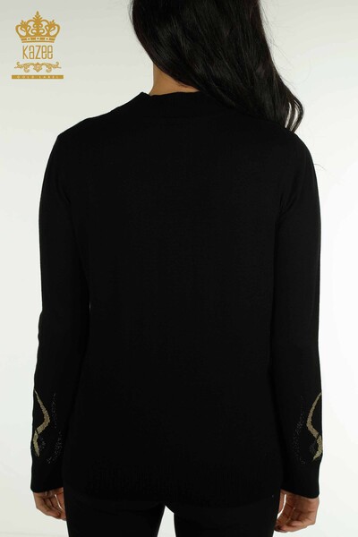 Wholesale Women's Knitwear Sweater Stone Embroidered Black - 30096 | KAZEE - 7