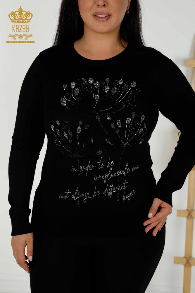 Wholesale Women's Knitwear Sweater - Stone Embroidered - Black - 30156 | KAZEE - 2