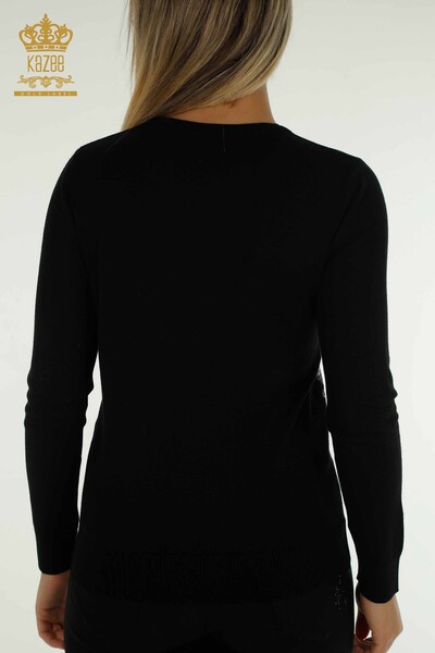 Wholesale Women's Knitwear Sweater Stone Embroidered Black - 30471 | KAZEE - 8