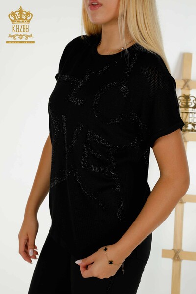 Wholesale Women's Knitwear Sweater Stone Embroidered Black - 30501 | KAZEE - 2