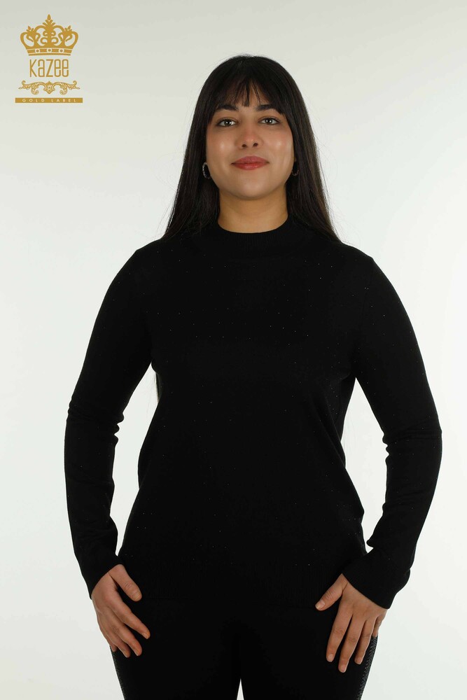 Wholesale Women's Knitwear Sweater Stone Embroidered Black - 30677 | KAZEE - 1