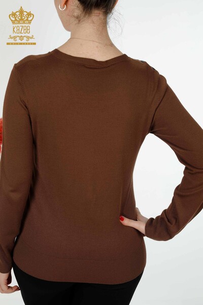 Wholesale Women's Knitwear Sweater Stone Embroidered Brown - 16940 | KAZEE - 7