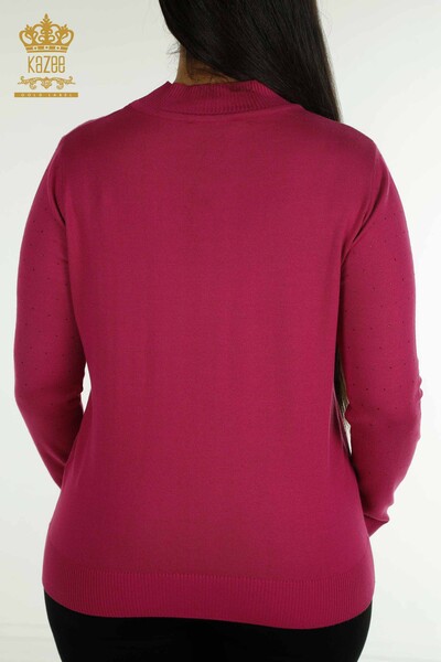 Wholesale Women's Knitwear Sweater Stone Embroidered Fuchsia - 30677 | KAZEE - 7