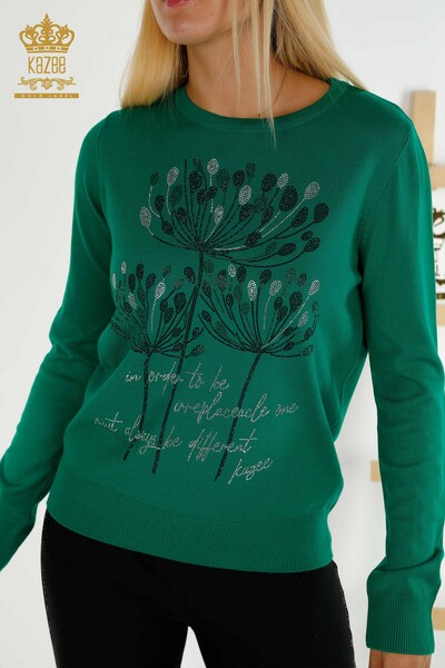 Wholesale Women's Knitwear Sweater - Stone Embroidered - Green - 30156 | KAZEE - 2