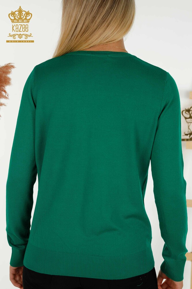 Wholesale Women's Knitwear Sweater - Stone Embroidered - Green - 30156 | KAZEE - 7