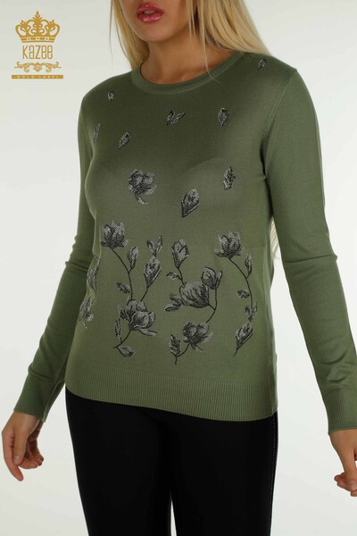 Wholesale Women's Knitwear Sweater Stone Embroidered Khaki - 30471 | KAZEE - 2