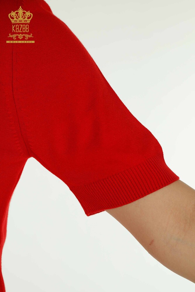 Wholesale Women's Knitwear Sweater Stone Embroidered Red - 30460 | KAZEE - 5