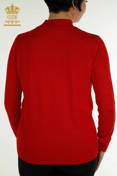 Wholesale Women's Knitwear Sweater Red with Stone Embroidery - 30677 | KAZEE - 7