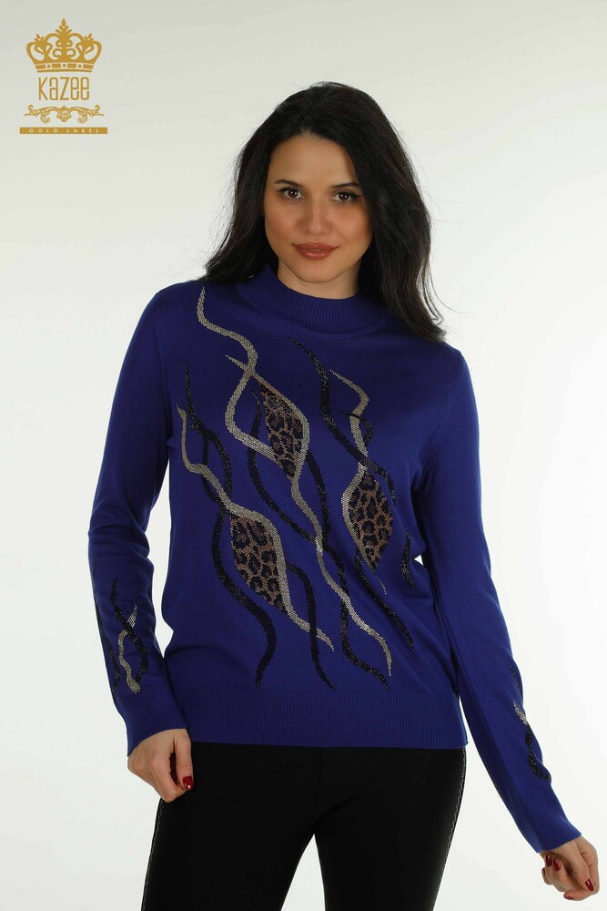 Wholesale Women's Knitwear Sweater Stone Embroidered Saks - 30096 | KAZEE - 1