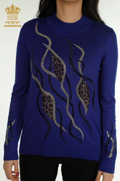 Wholesale Women's Knitwear Sweater Stone Embroidered Saks - 30096 | KAZEE - 2