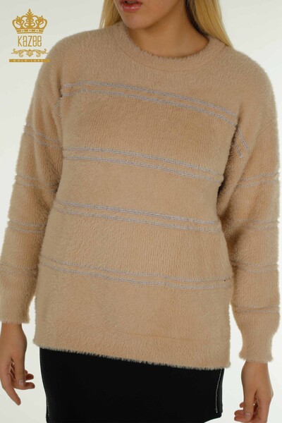 Wholesale Women's Knitwear Sweater Striped Angora Beige - 30680 | KAZEE - 2