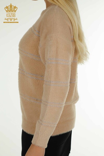 Wholesale Women's Knitwear Sweater Striped Angora Beige - 30680 | KAZEE - 5