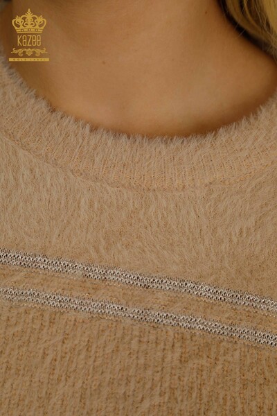 Wholesale Women's Knitwear Sweater Striped Angora Beige - 30680 | KAZEE - 3