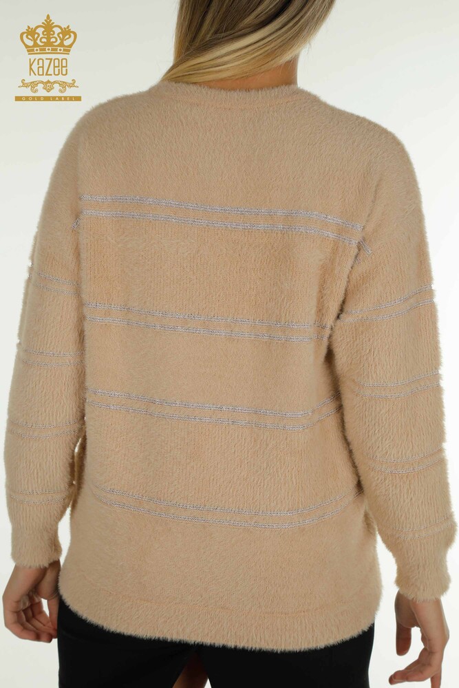 Wholesale Women's Knitwear Sweater Striped Angora Beige - 30680 | KAZEE - 7